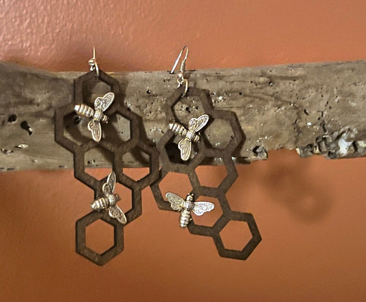 Bees and Hives Wooden Earrings