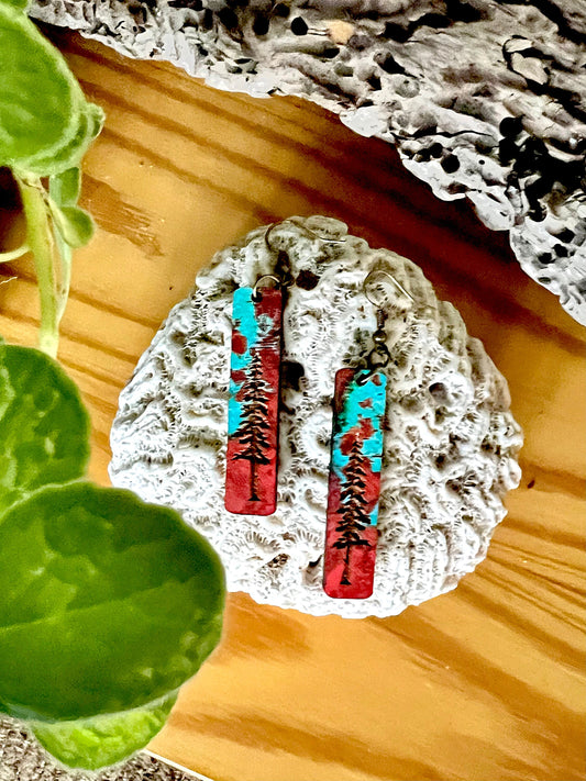 Tall Tree Wooden Engraved Earrings