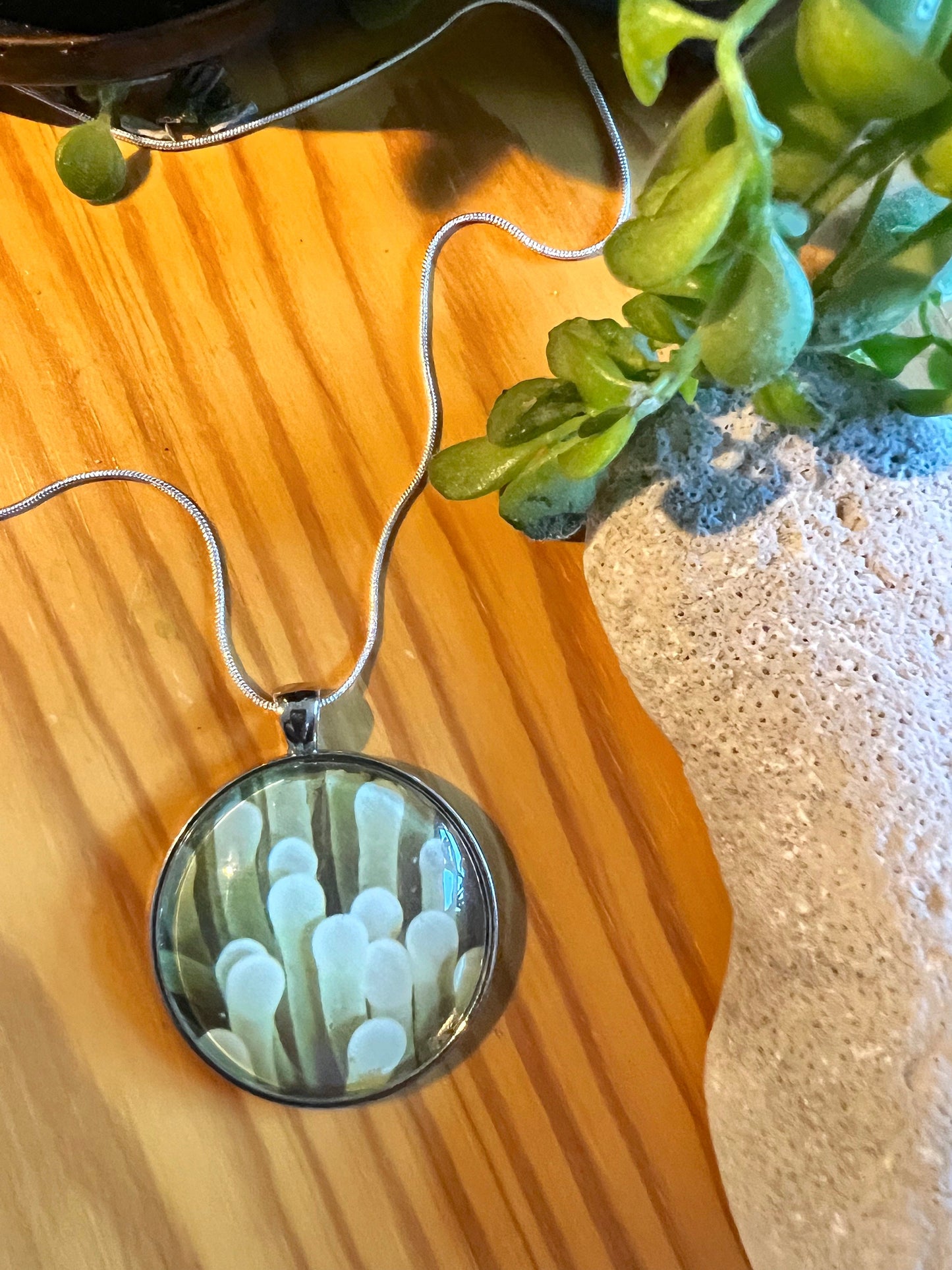 Sea Anemone Glass Pendant (with black corded necklace)