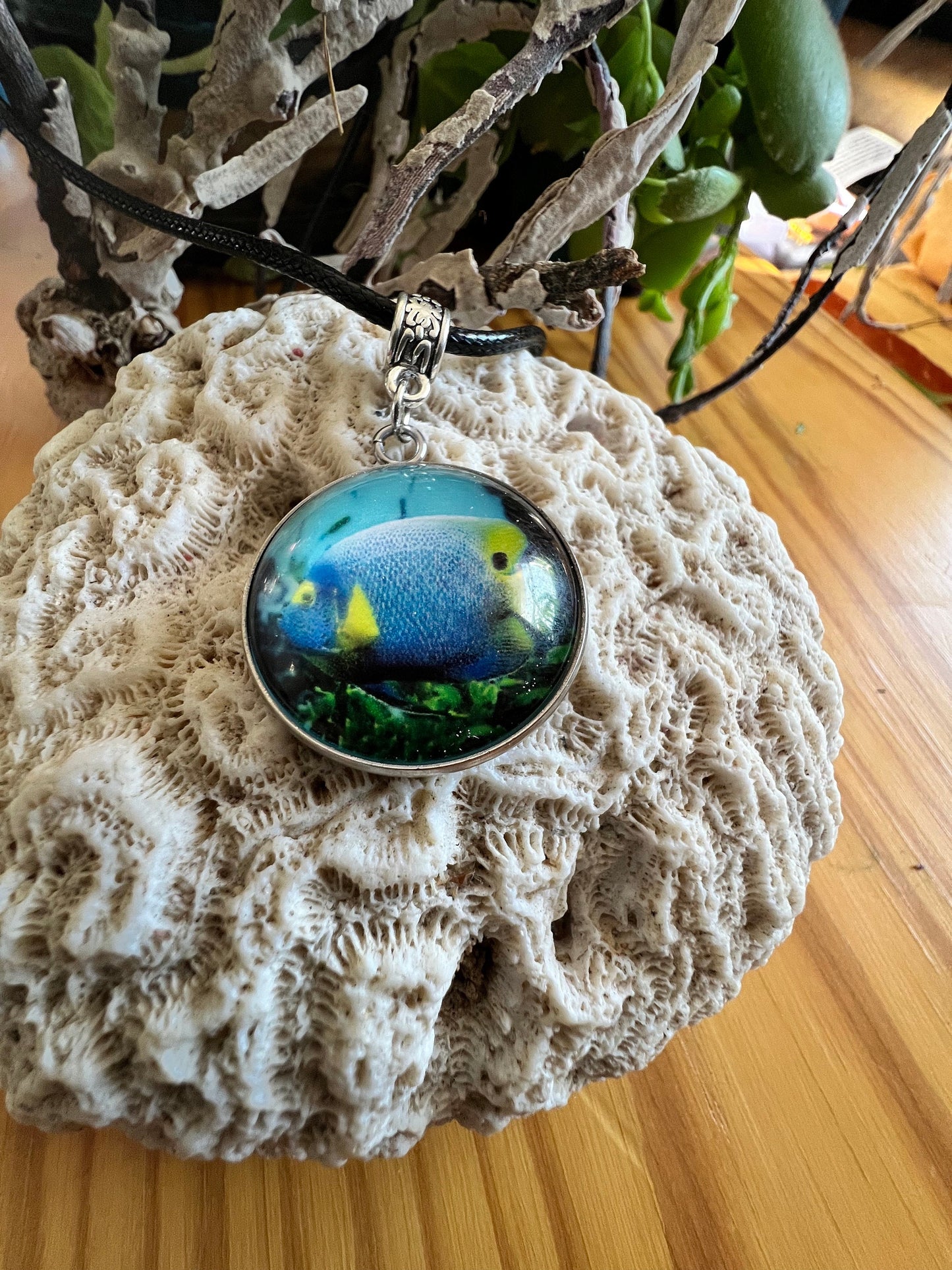 Angelfish Glass Pendant (with black corded necklace)