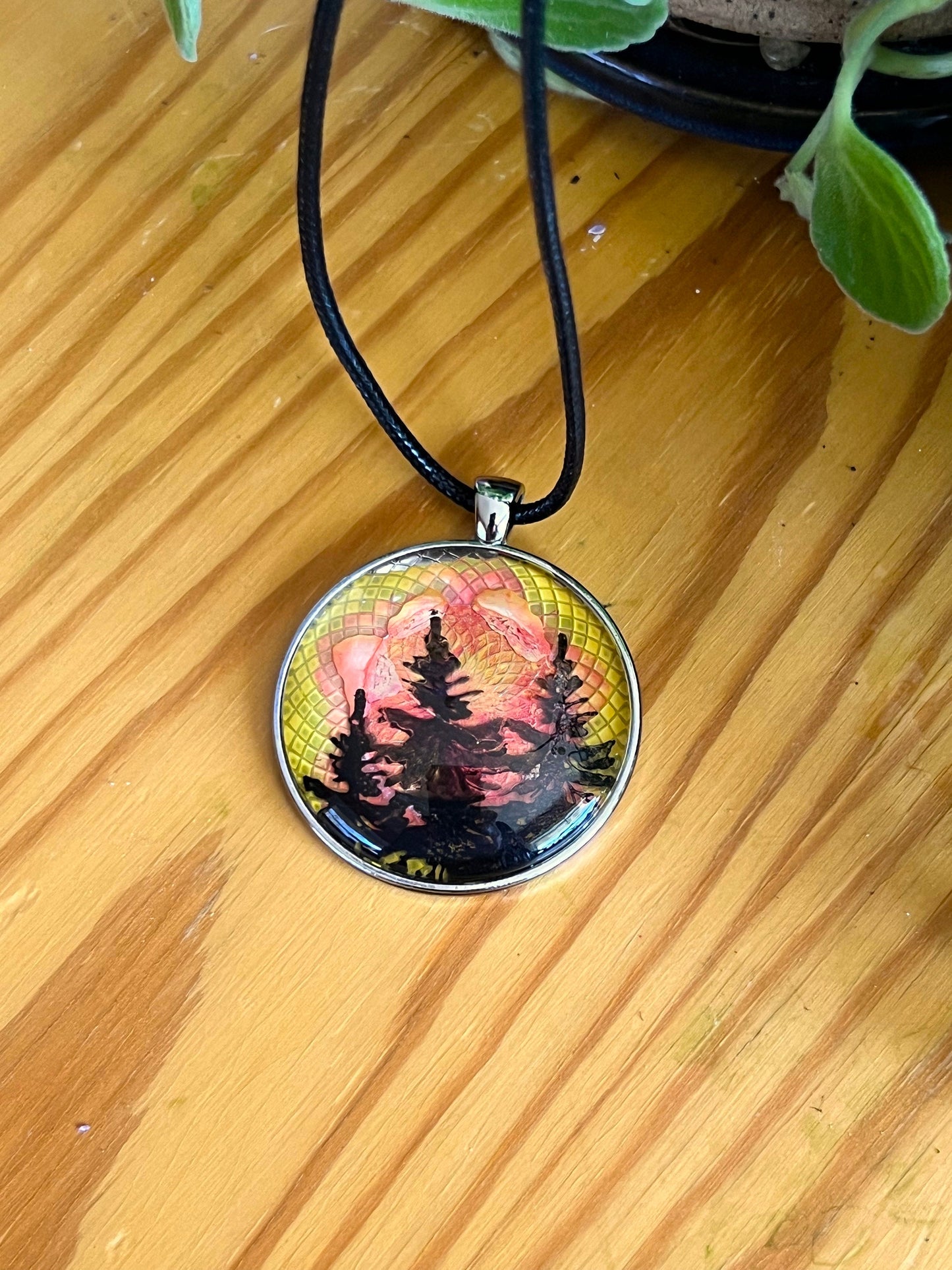 Painted Sky Glass Pendant (with black corded necklace)