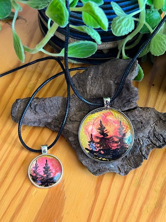 Painted Sky Glass Pendant (with black corded necklace)