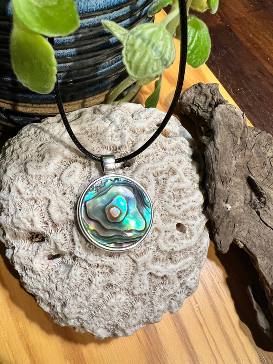 Mother of Pearl Silver Pendant (with black corded necklace)