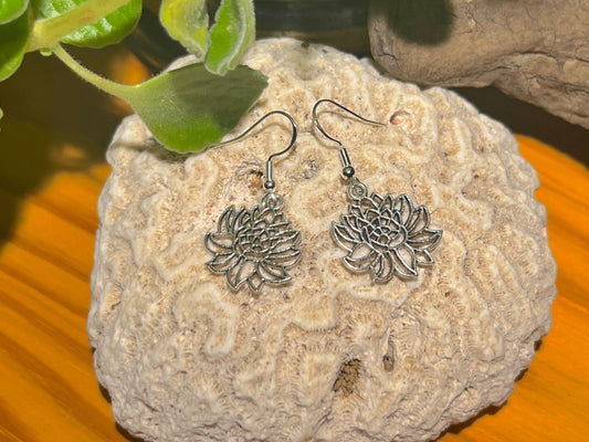 Lotus Flower Silver Earrings