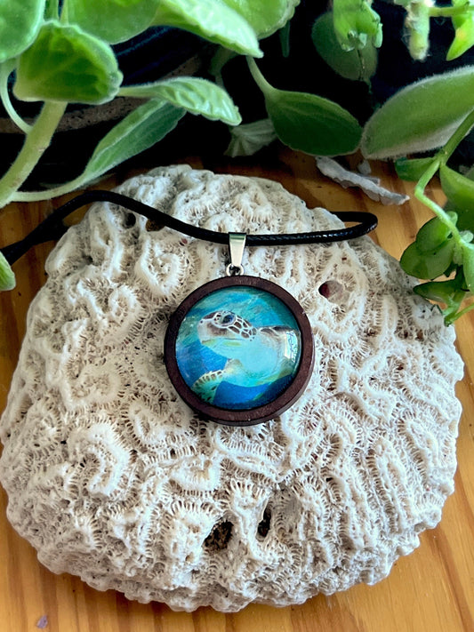 Swimming Sea Turtle Pendant (with choice of chain)