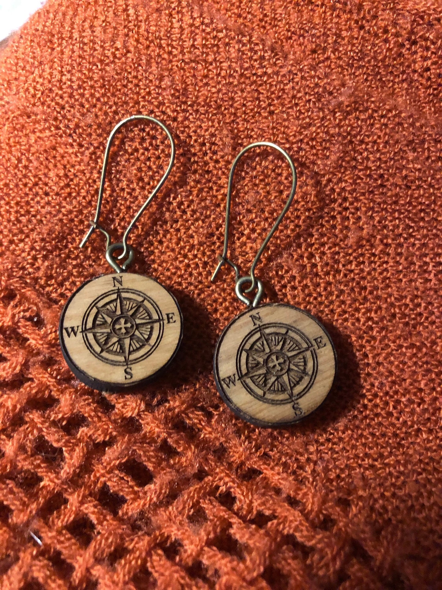 Wooden Compass Earrings