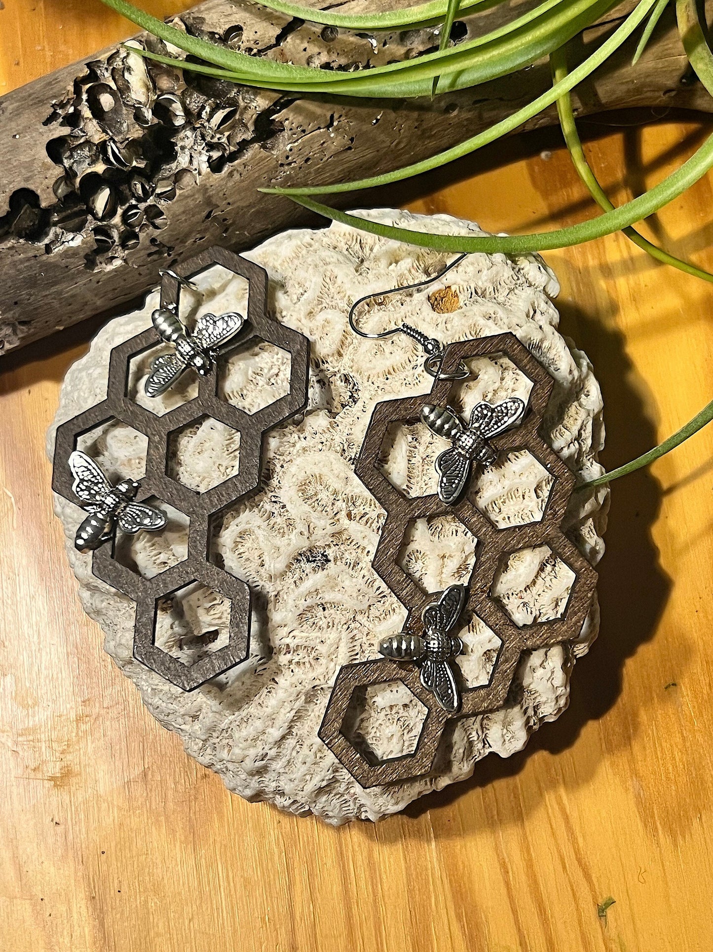 Bees and Hives Wooden Earrings