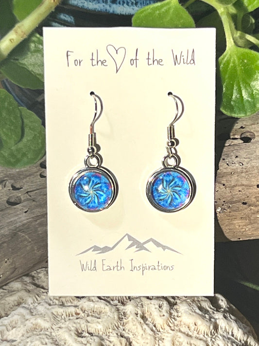 Blue and Silver Pinwheel Mandala Earrings