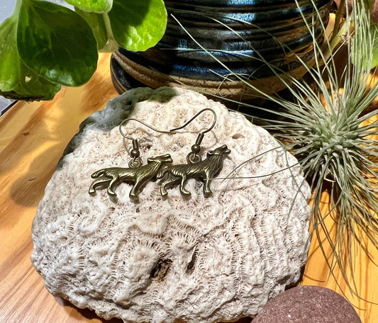 Bronze Wolf Earrings