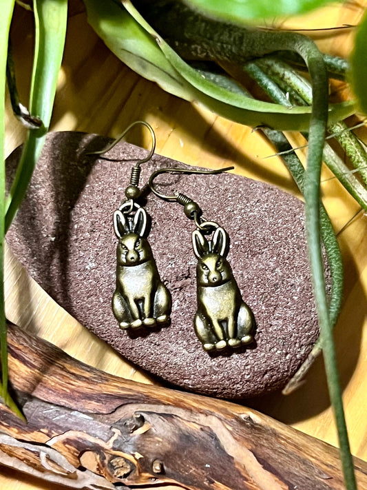 Antique Brass Rabbit Earrings