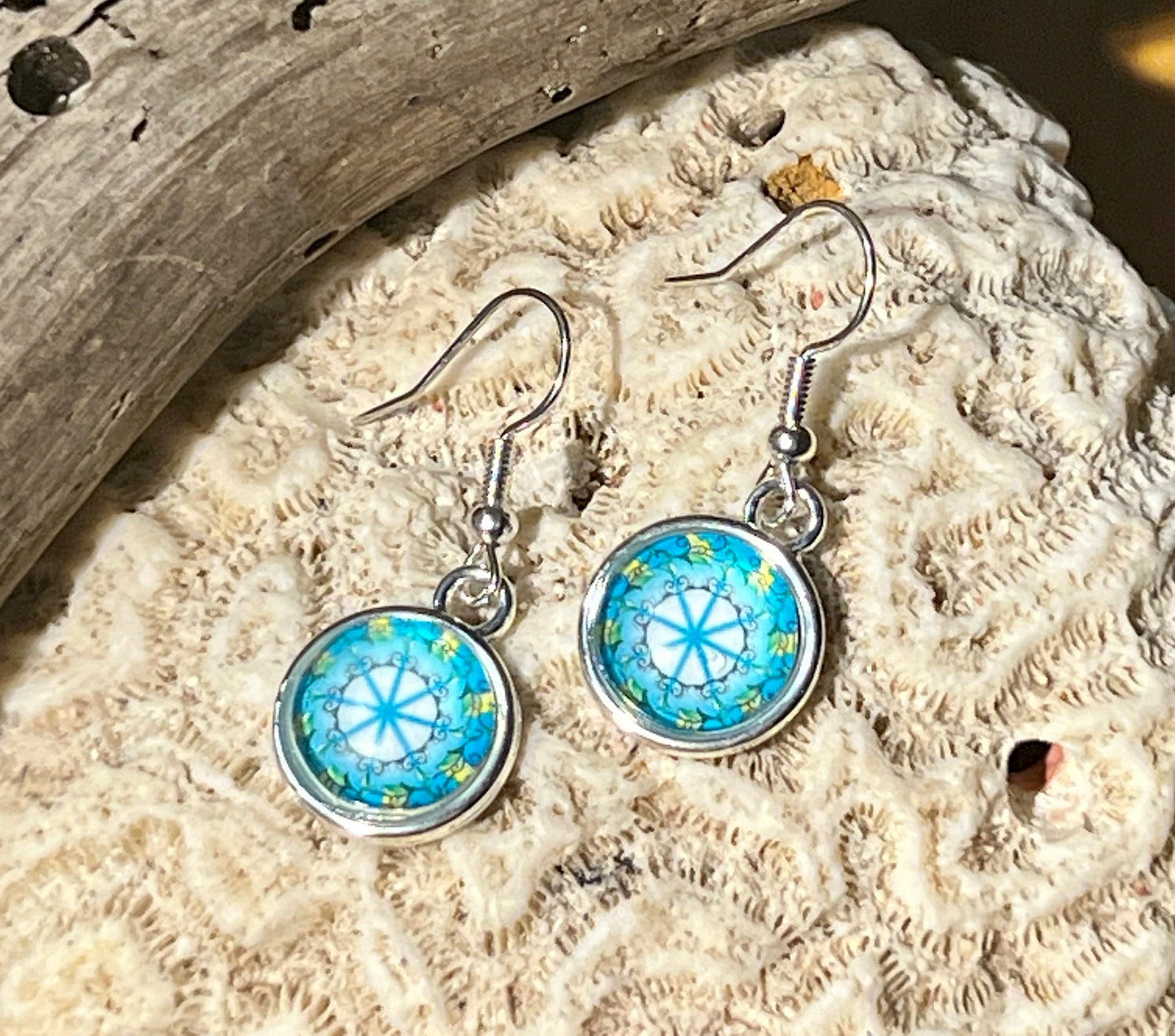 Aqua Blossoms Mandala Earrings