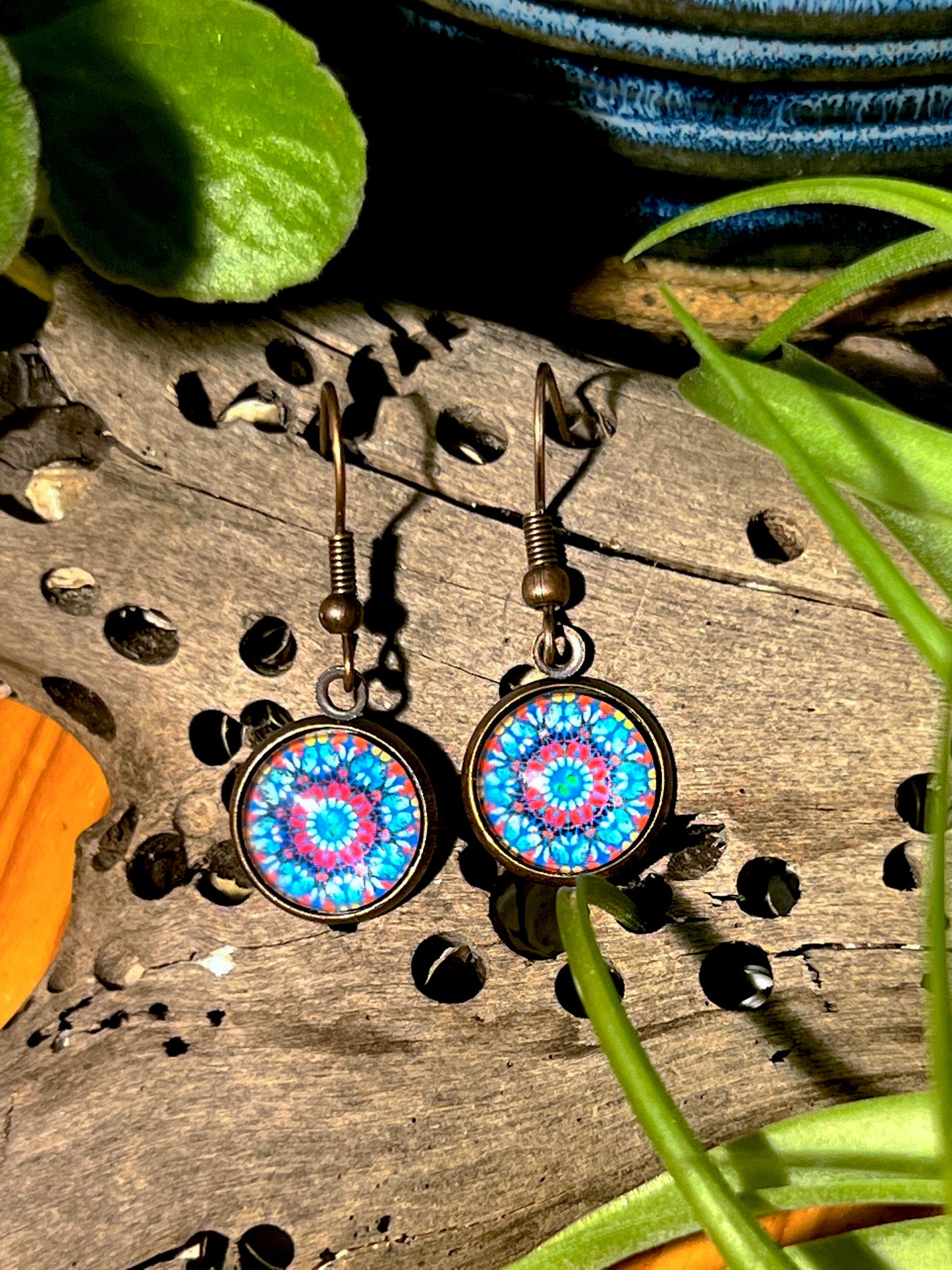Copper Blue Mandala Earrings