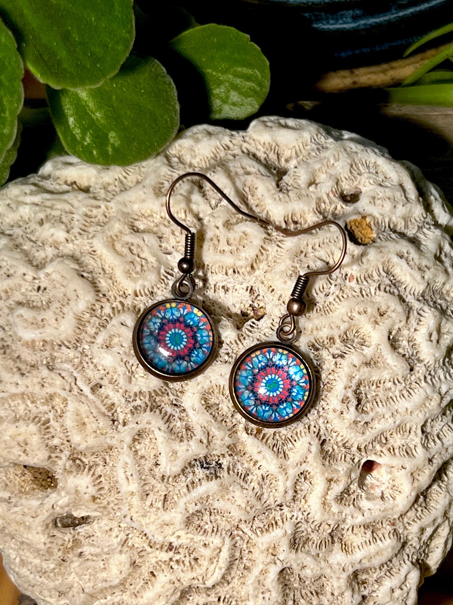 Copper Blue Mandala Earrings