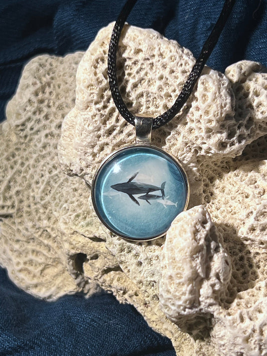 Humpback Whale and Calf Silver Pendant (with choice of necklace)
