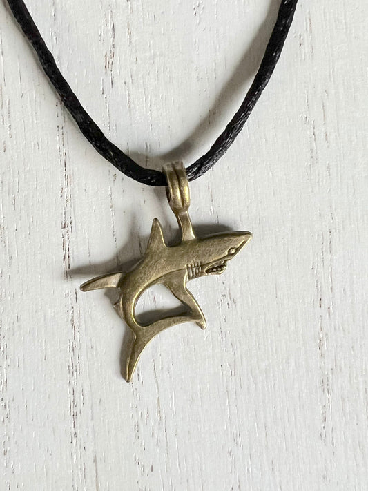 Antique Bronze Plated Shark Pendant (with choice of chain)