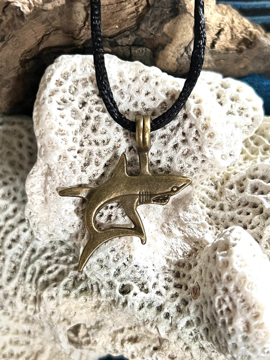 Antique Bronze Plated Shark Pendant