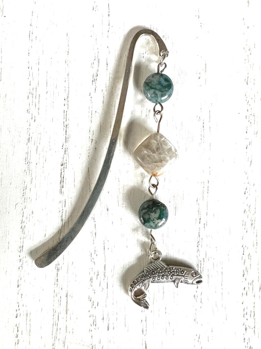 Trout Book Hook with Moss Agate and Labradorite