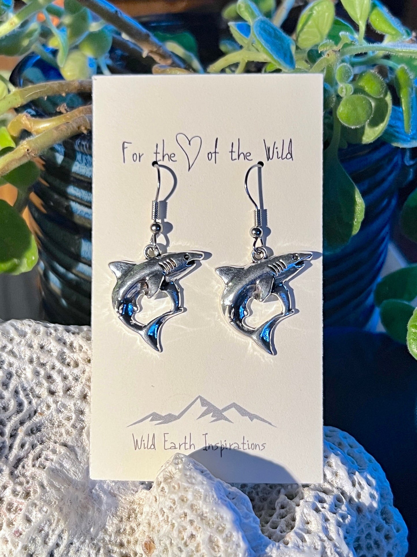 Silver Shark Earrings