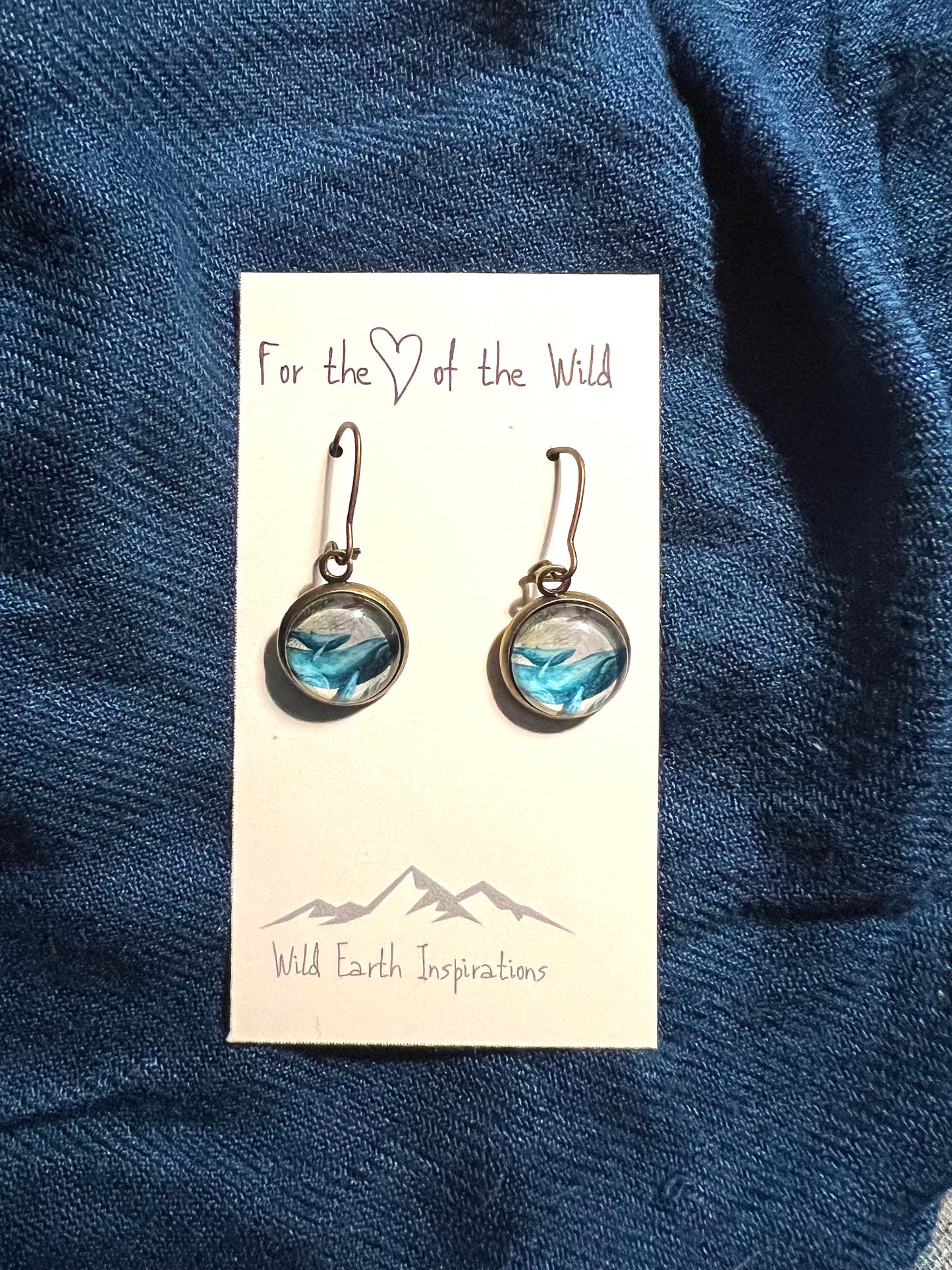 Humpback Whale and Calf Brass Dangle Earrings