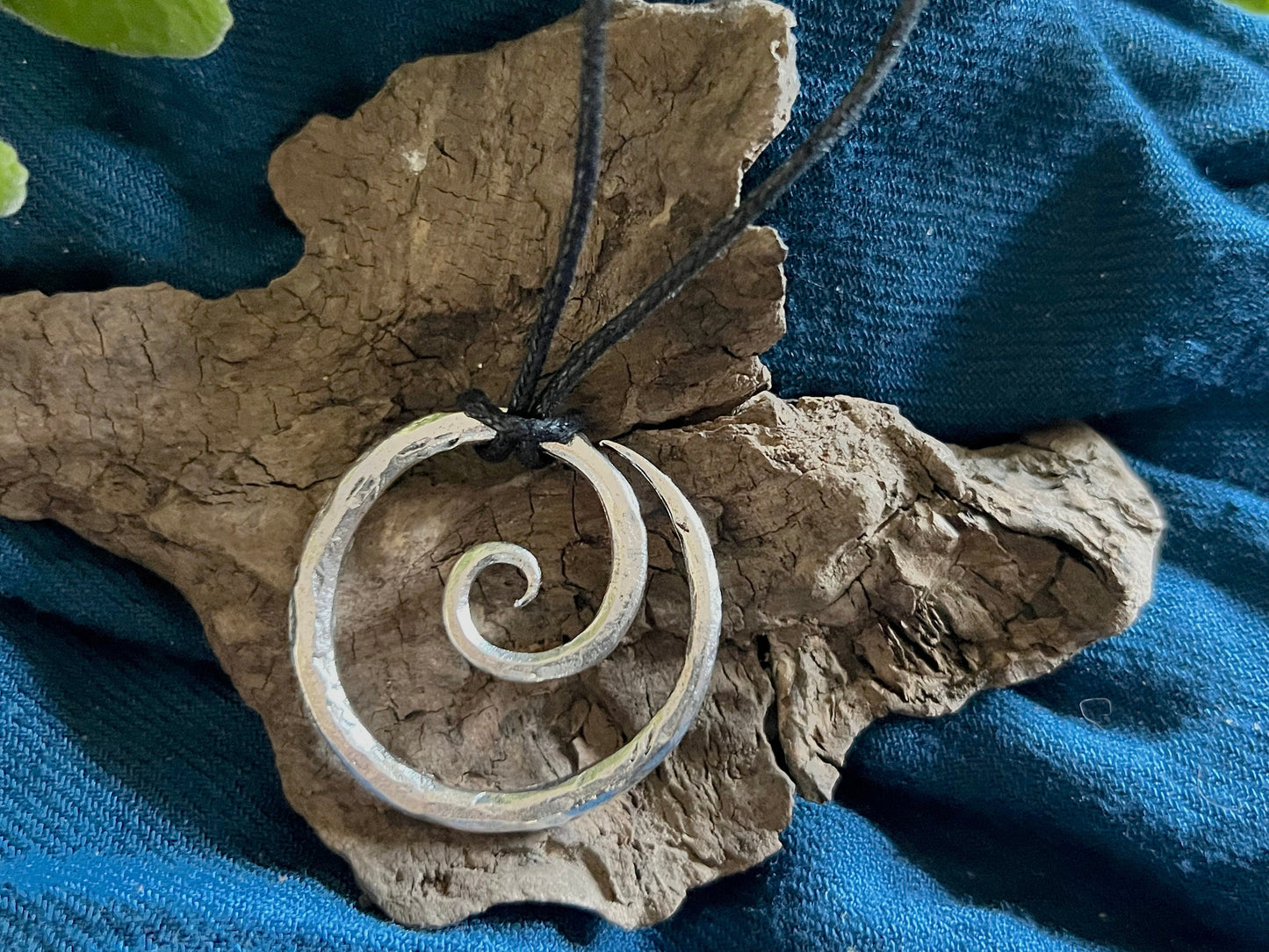 Viking Spiral Silver Pendant (with black corded necklace)