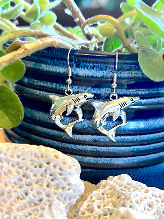 Silver Shark Earrings