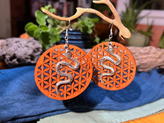Wooden Silver Snakes Earrings
