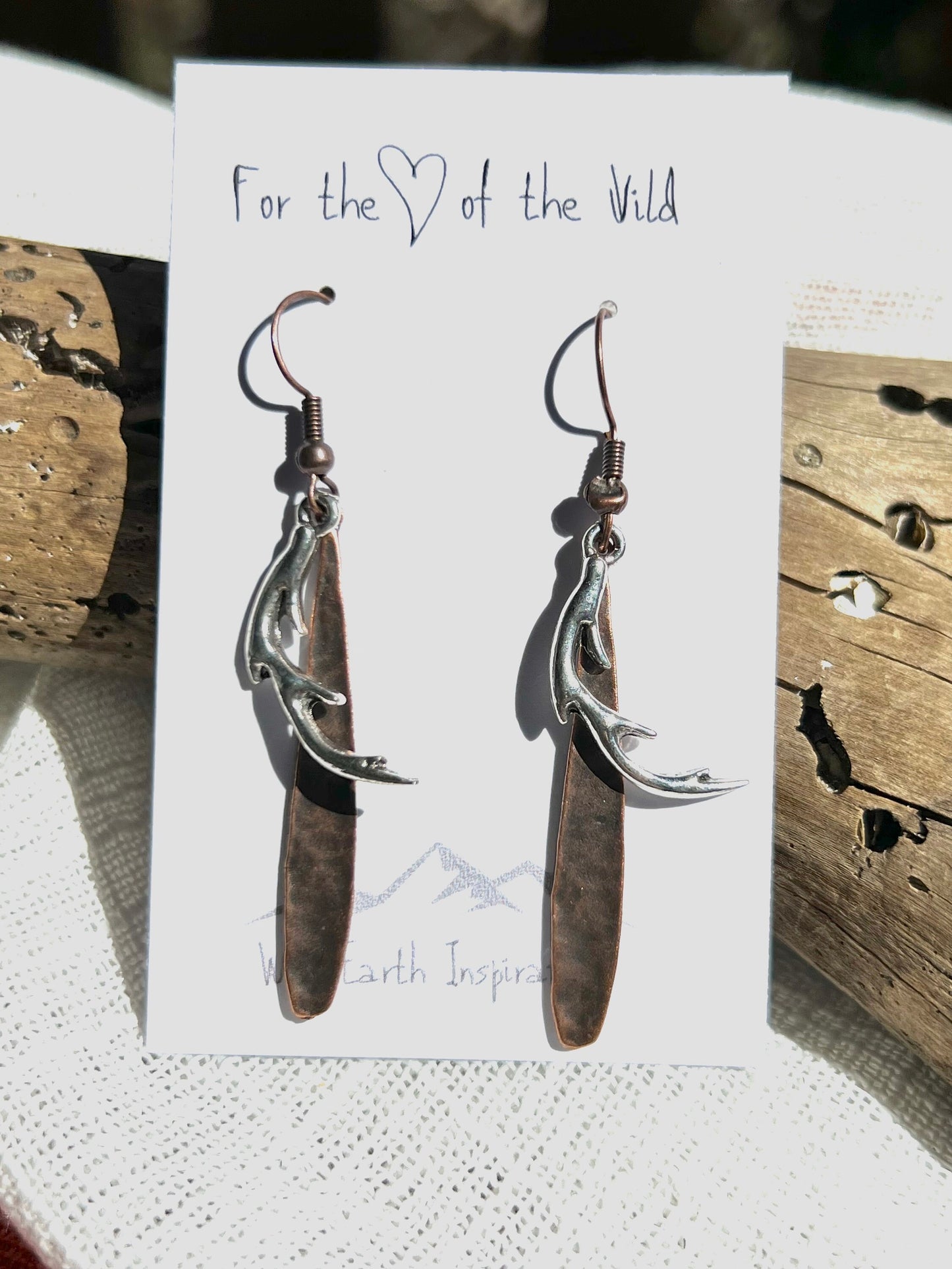 Silver and Copper Antlers Earrings
