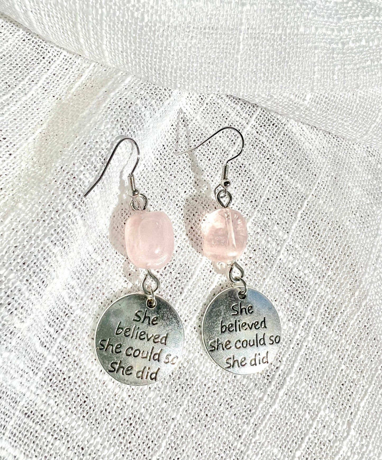 She Believed that She Could Rose Quartz Dangles