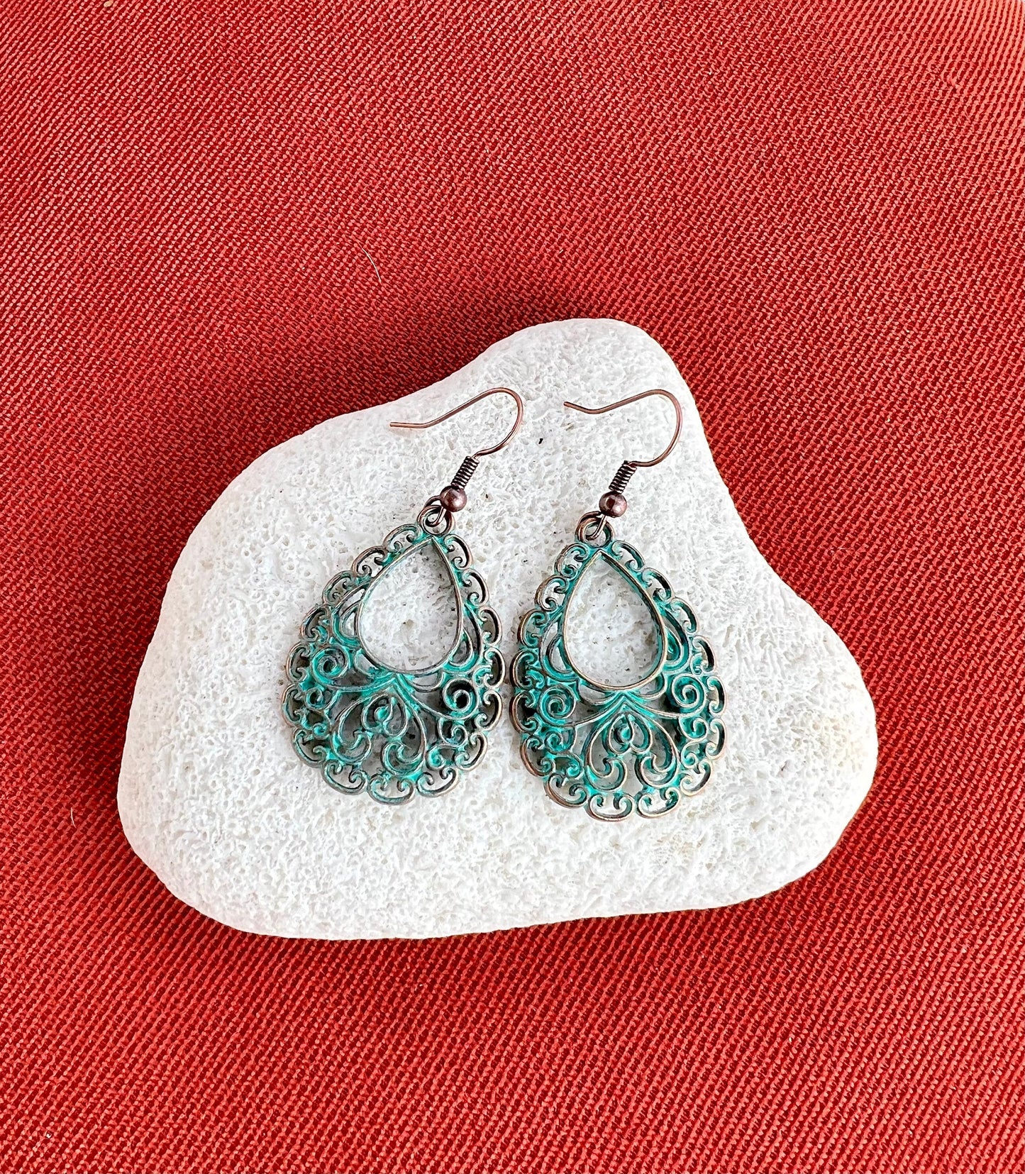 Turquoise-dusted Copper Tear Drop Dangles