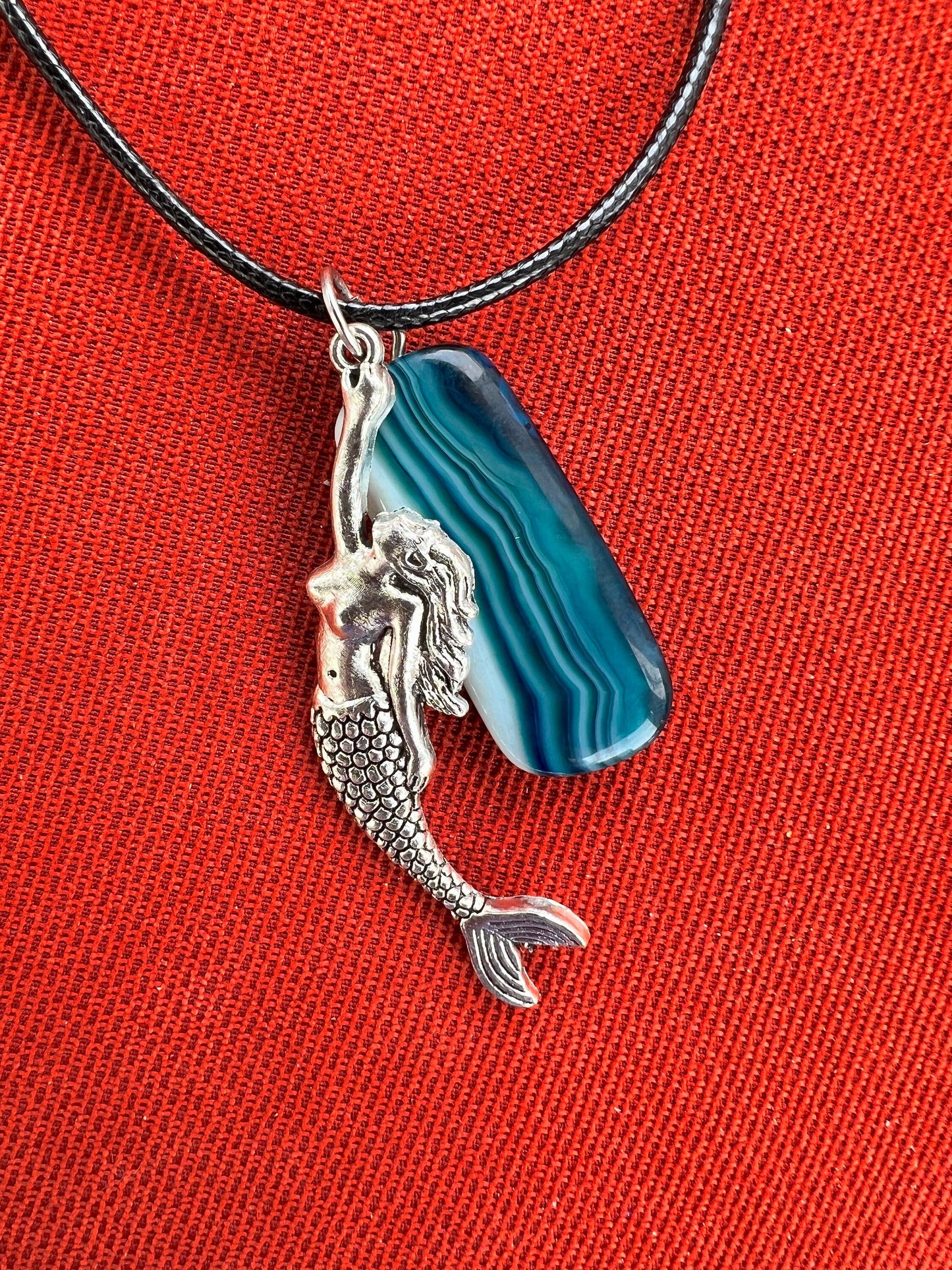 Mermaid Ocean Pendant (with black corded necklace)