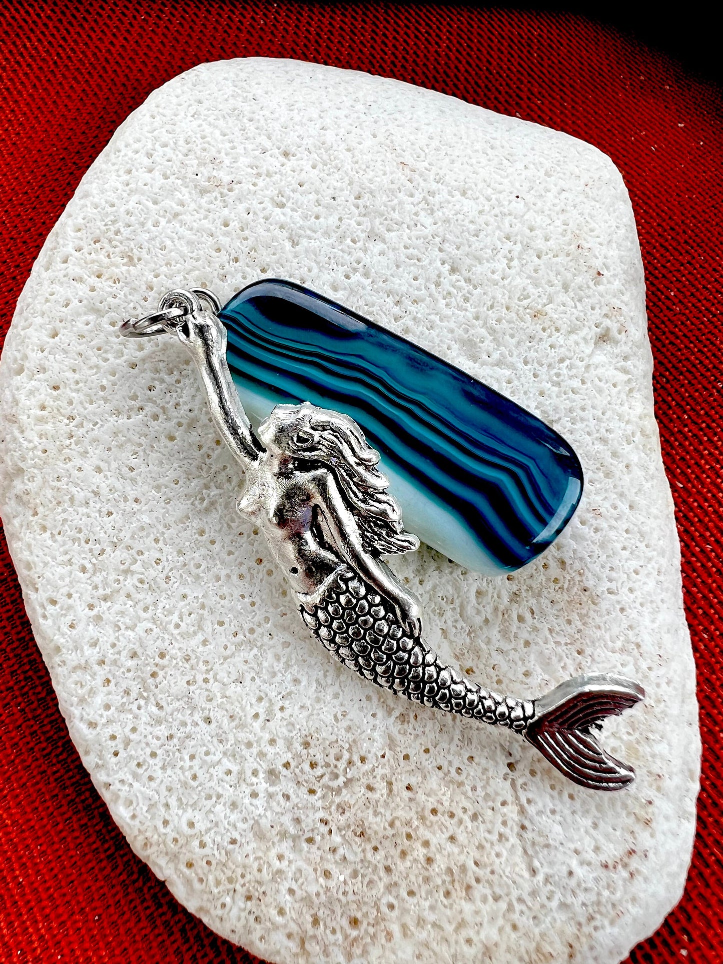Mermaid Ocean Pendant (with black corded necklace)