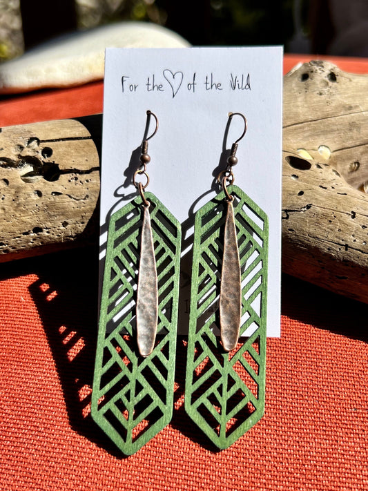 Geometric Greens Wooden Earrings