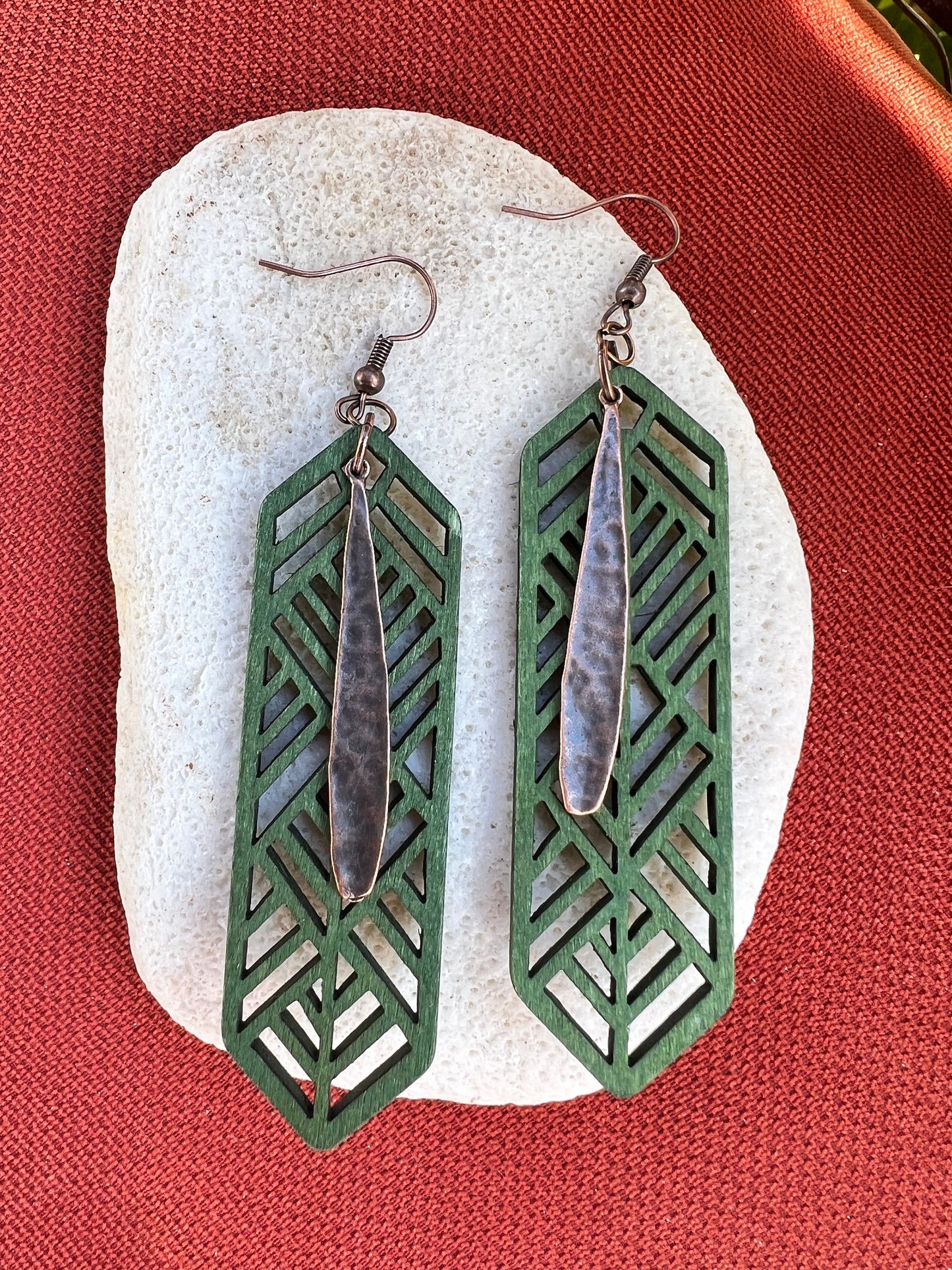 Geometric Greens Wooden Earrings