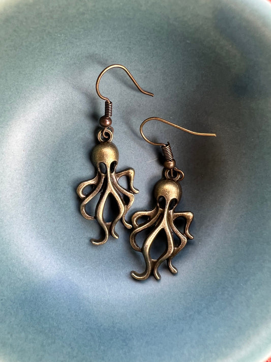 Bronze Octopus Earrings