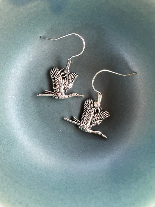 Silver Heron Earrings