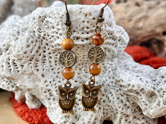 Antique Owl Tree of Life Dangles