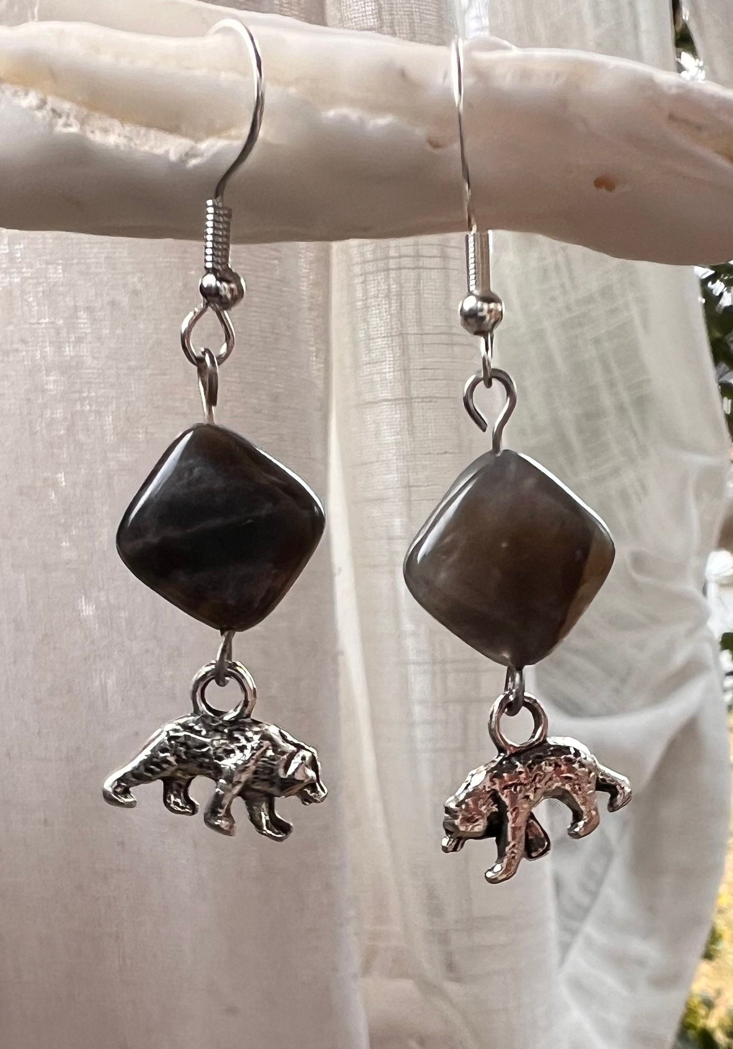 Black Bear and Laboradite Earrings