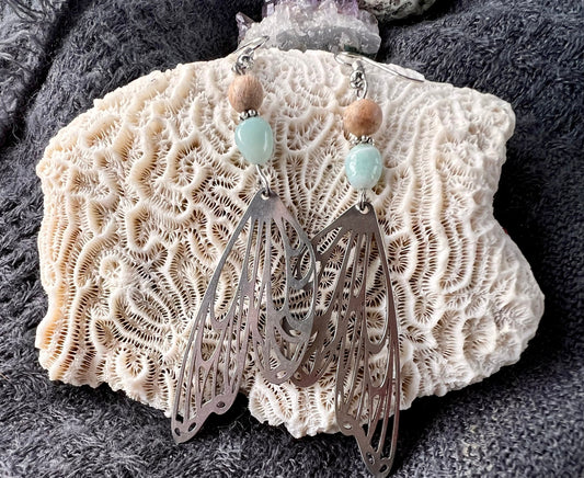 Delicate Butterfly Wings Earrings with Amazonite stones