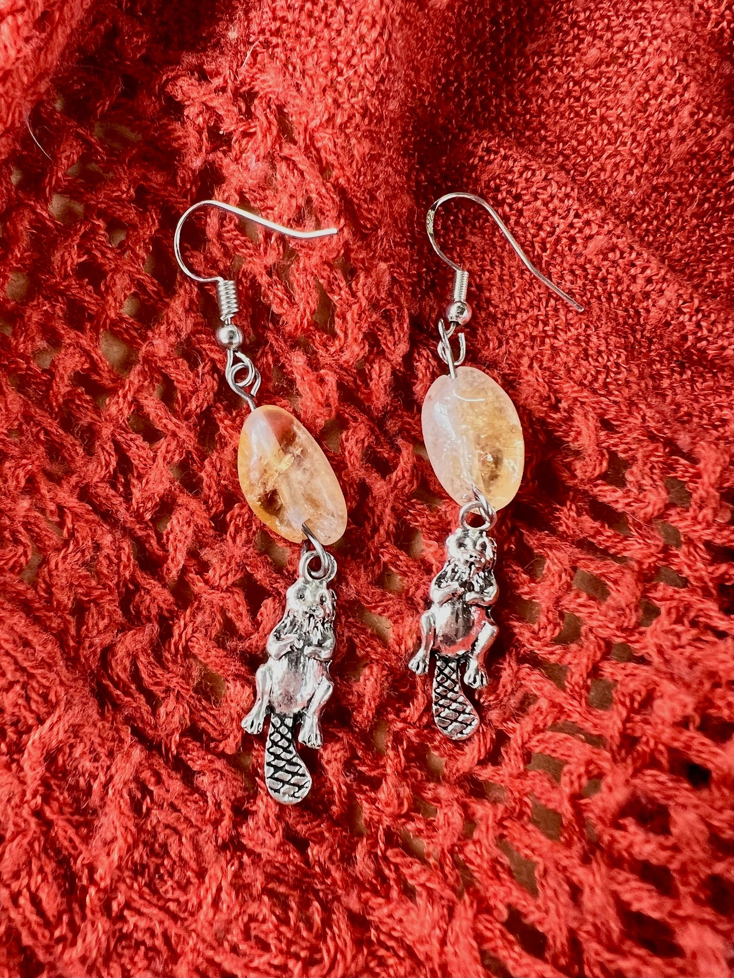 Beaver Citrine Dangle Earrings