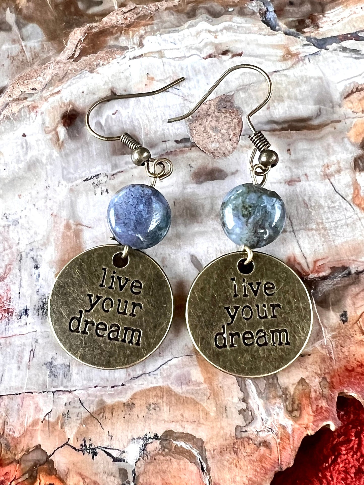 Inspirational “Live Your Dream” antique brass Earrings
