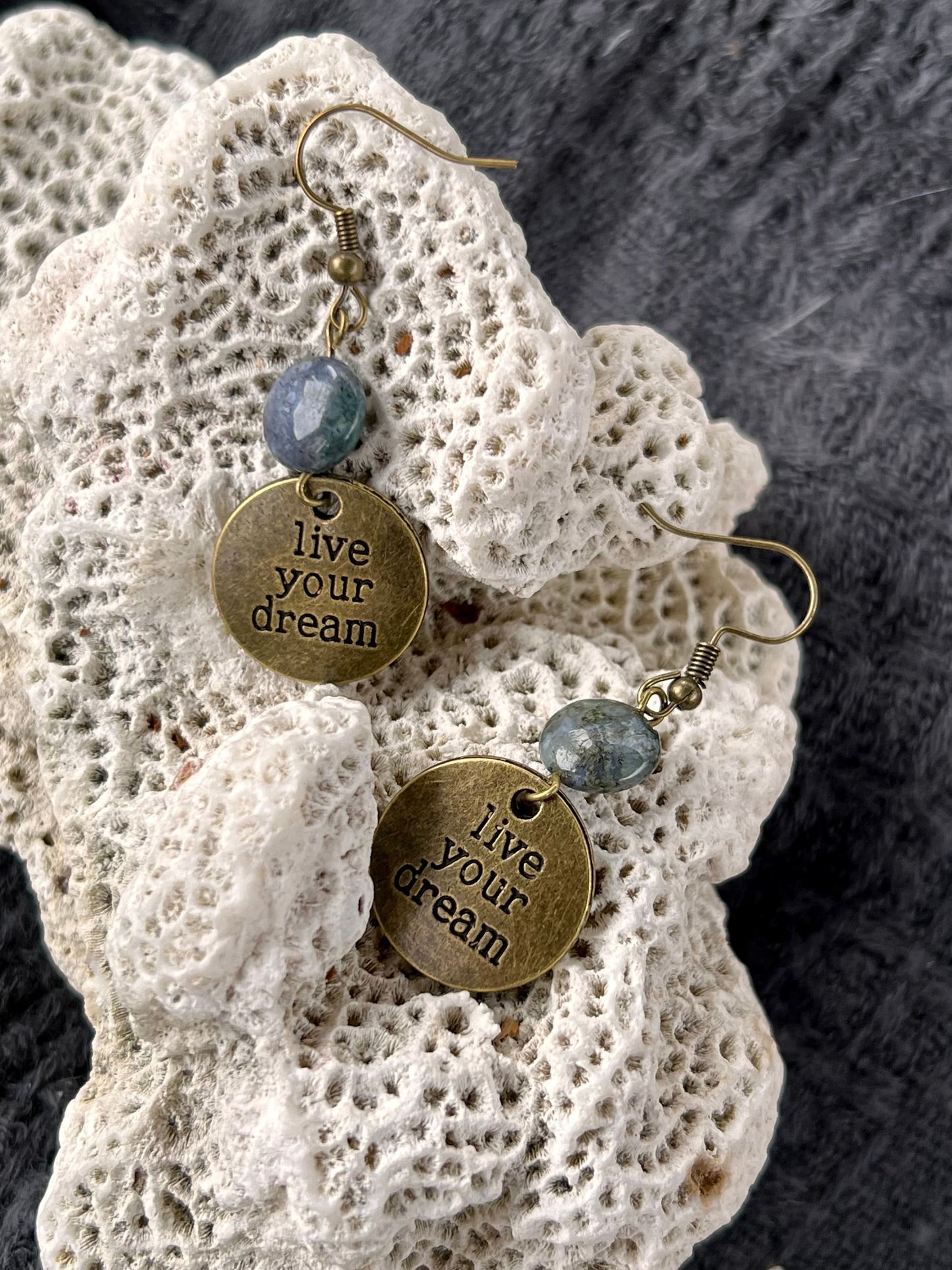 Inspirational “Live Your Dream” antique brass Earrings