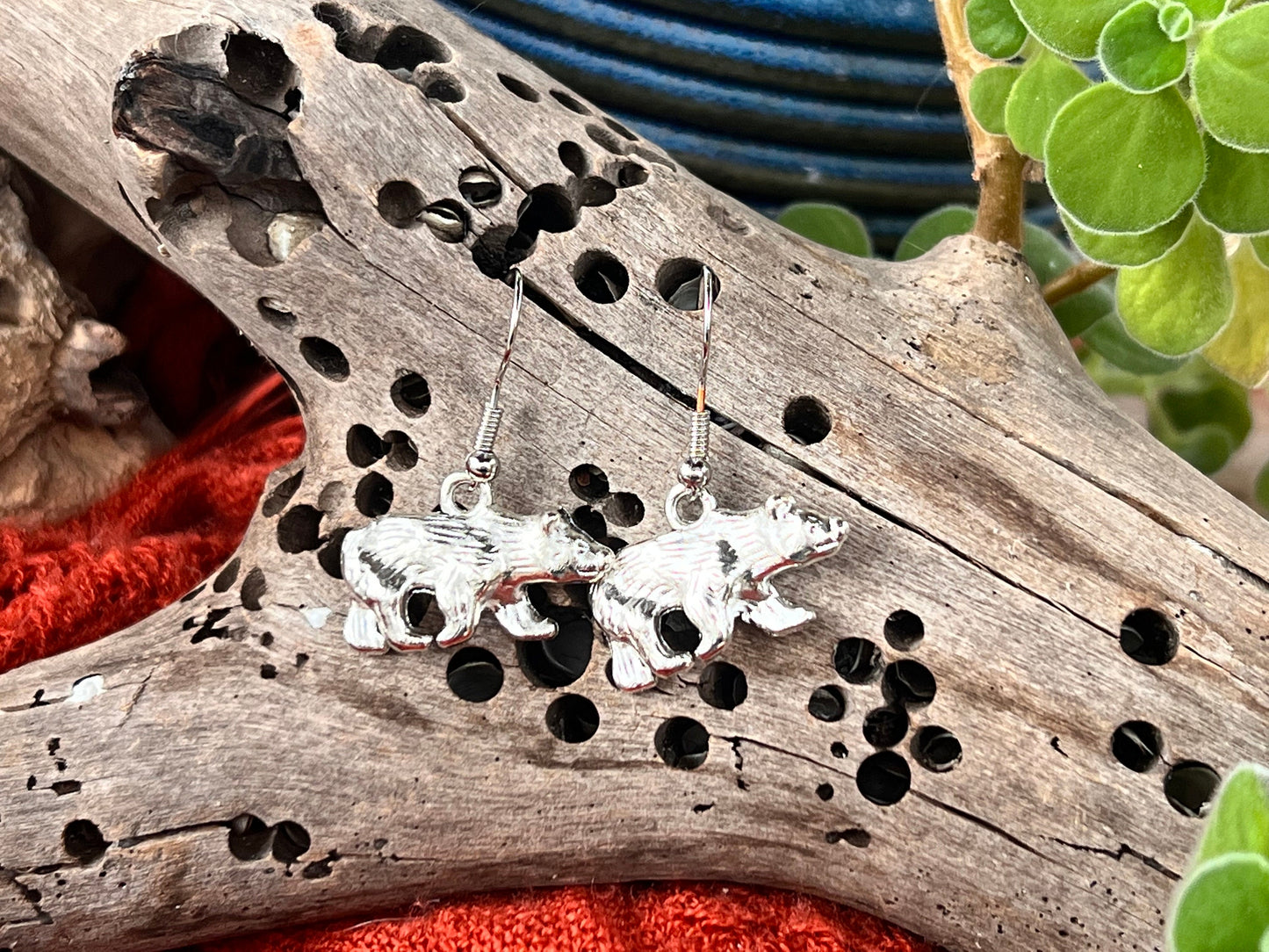 Silver Black Bear Earrings