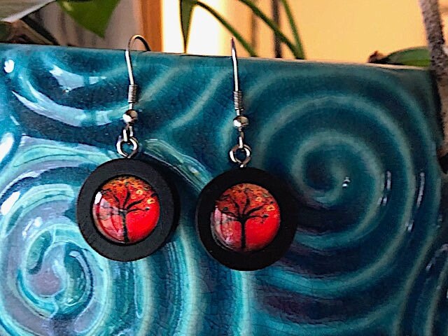 Fiery Sunset Tree Earrings