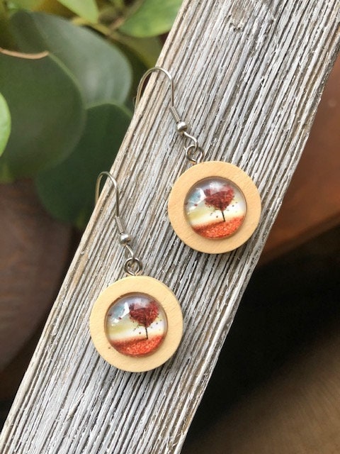 Tree of Love Wooden Dangle Earrings