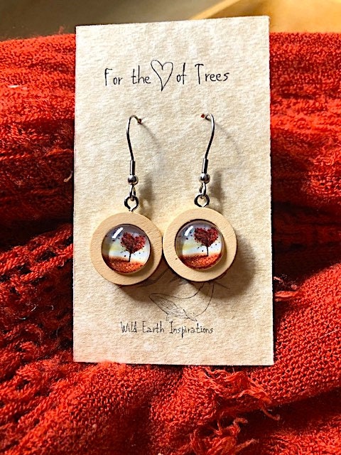 Tree of Love Wooden Dangle Earrings