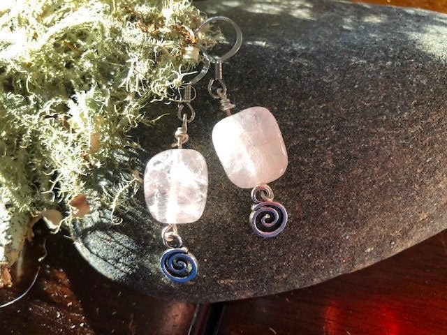 Rose Quartz Spiral Earrings