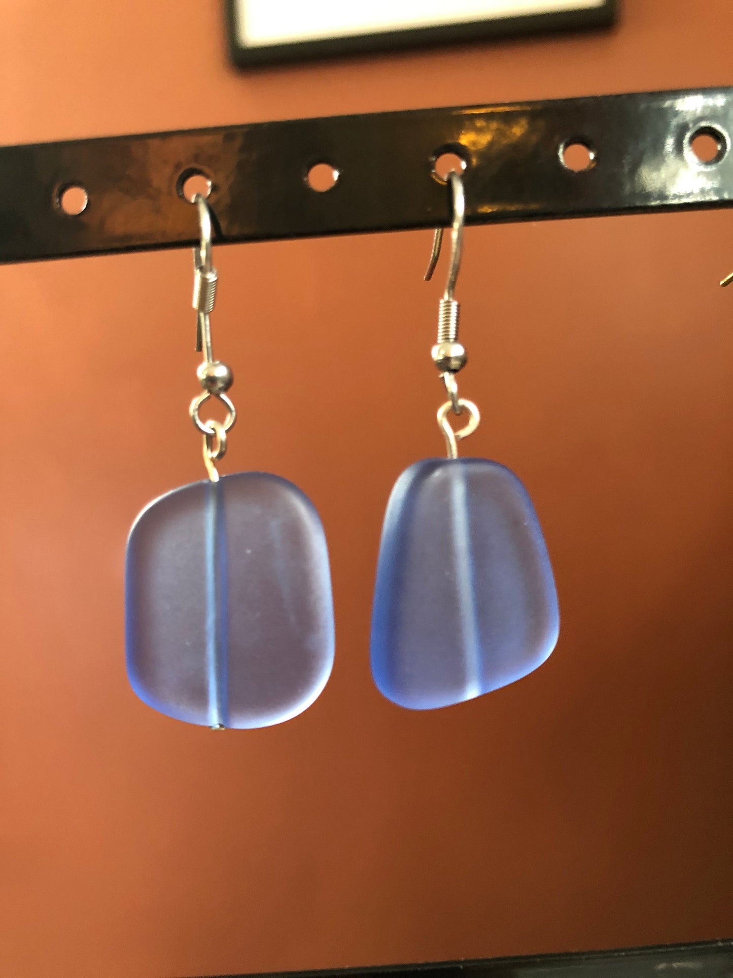 Deep Blue Sea Glass Dangle Earrings