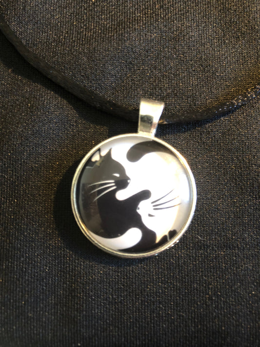 Yin & Yang Cats Necklace (with black cord necklace)