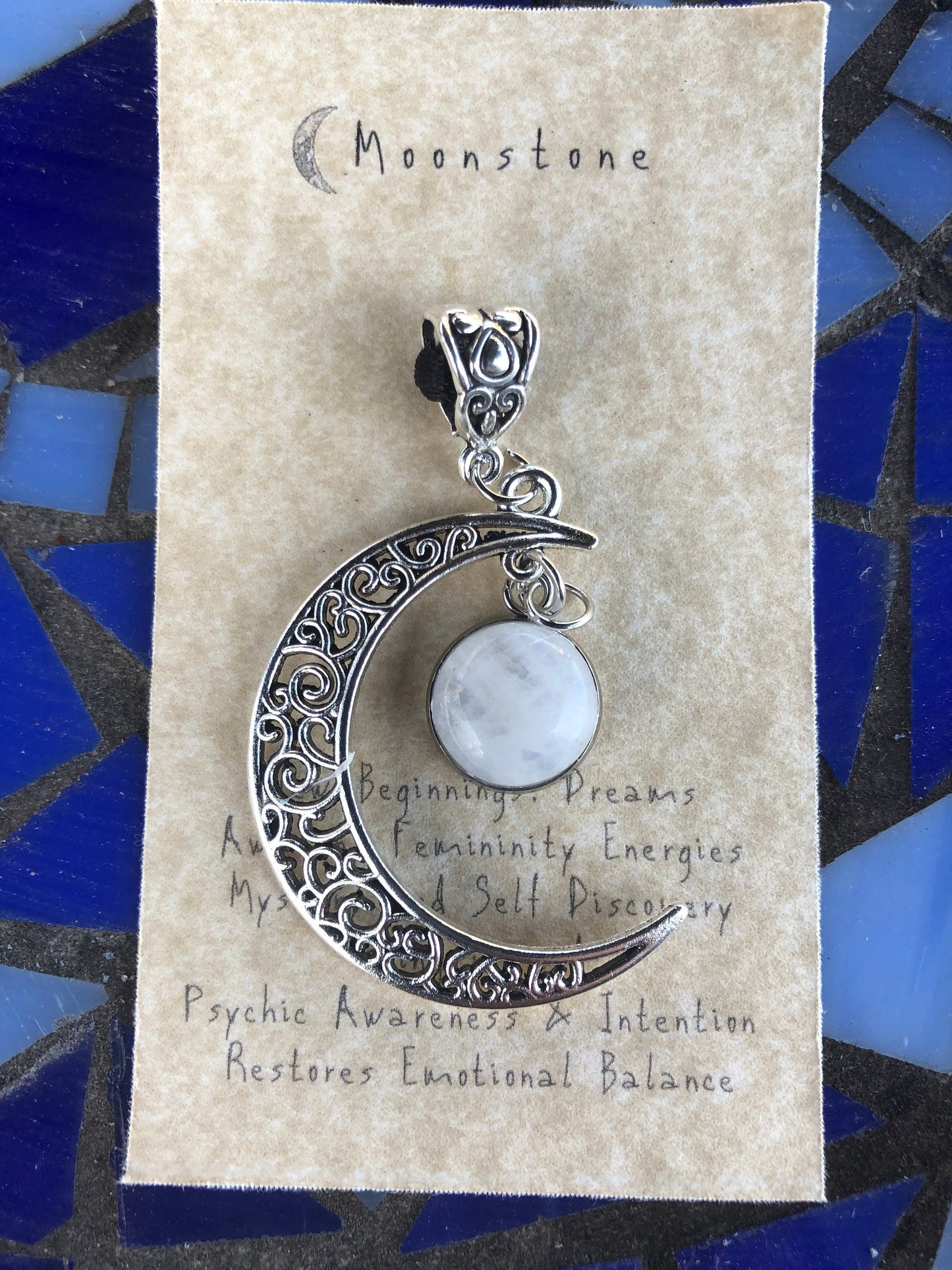 Moonshine Moonstone Pendant with black silky cord necklace