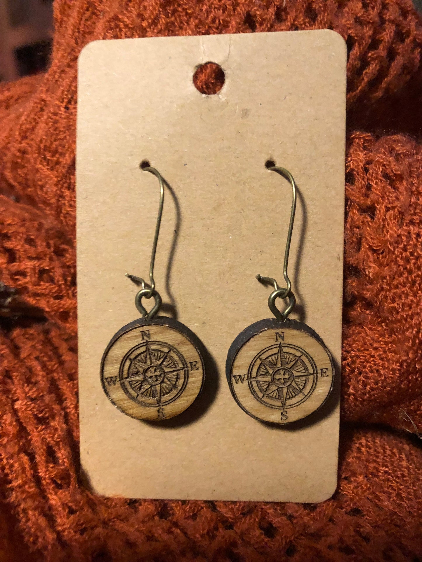 Wooden Compass Earrings